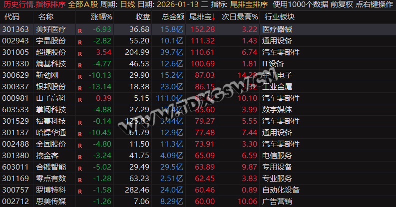 通达信【尾排宝】尾盘排序指标  无未来 不漂移可回测的尾盘排序指标 电脑手机均可使用