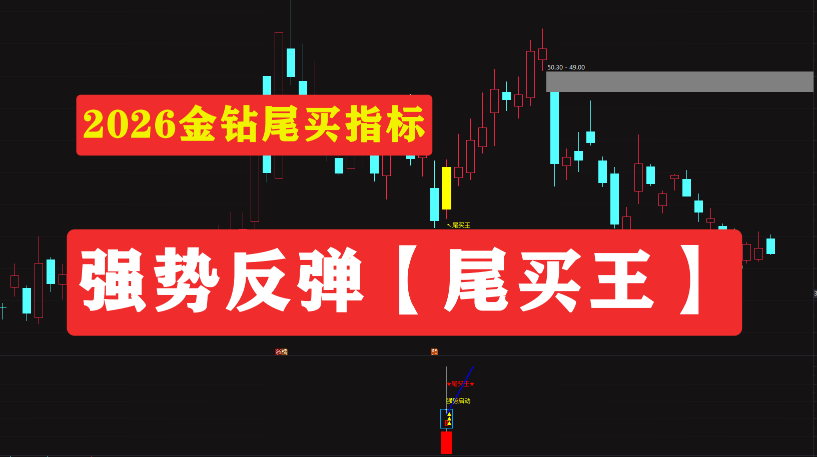 强势反弹【尾买王】2026金钻尾买指标、波段顺势超卖抢反弹主幅图/选股 电脑手机均可使用